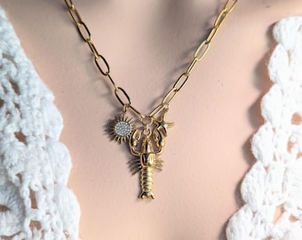 Gold Lobster Statement Necklace - Stainless Steel