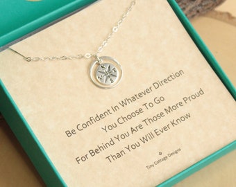 Sterling Silver Eternity Circle Compass Necklace...  Graduation Inspirational Quote Sentiment Card