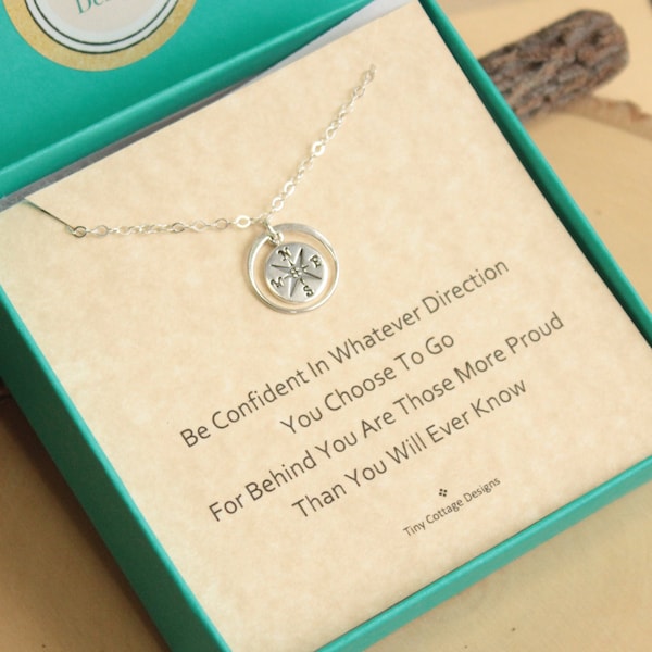 Sterling Silver Eternity Circle Compass Necklace...  Graduation Inspirational Quote Sentiment Card