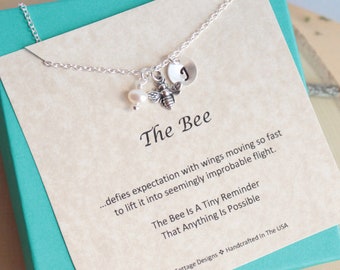 Sterling Silver Bee Necklace with Inspirational Sentiment