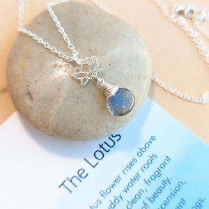 Sterling Silver Tiny Uplifting Lotus and Gemstone Necklace... You Choose The Gemstone