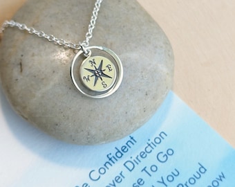 Sterling Silver Compass Necklace...  Graduation Inspirational Sentiment Card