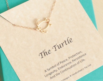 Gold Sideways Turtle Necklace