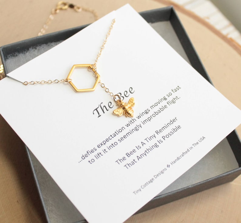 Gold Bee and Honeycomb Necklace