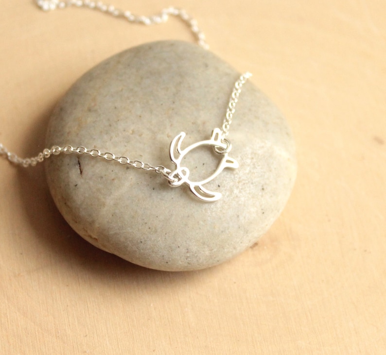 Simple Sterling Silver Sideways Turtle Necklace image 2