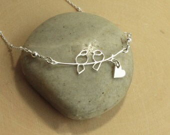 Sterling Silver Love Birds Necklace with Satellite Chain