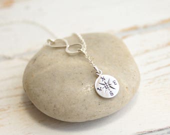 Sterling Silver Infinity and Compass Lariat Necklace