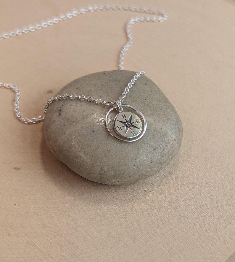 Sterling Silver Compass Necklace... Graduation Inspirational Sentiment Card image 4