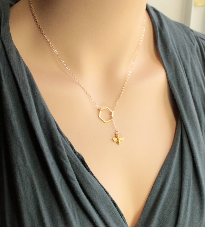 Gold Bee and Honeycomb Necklace