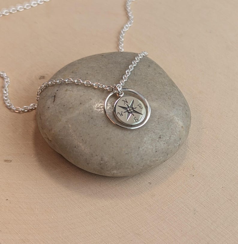 Sterling Silver Compass Necklace... Graduation Inspirational Sentiment Card image 8