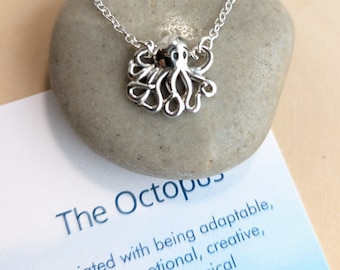 Sterling Silver Octopus Necklace with Inspirational Sentiment
