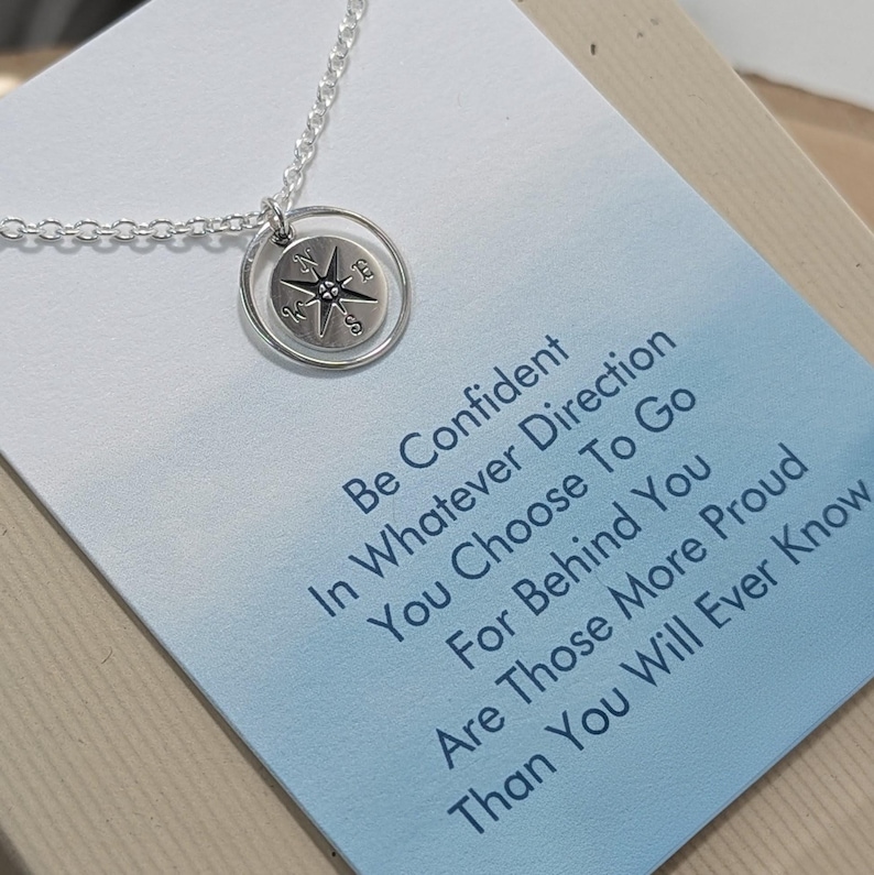 Sterling Silver Compass Necklace... Graduation Inspirational Sentiment Card image 7