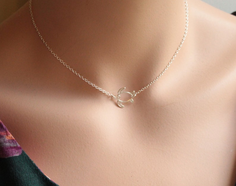 Simple Sterling Silver Sideways Turtle Necklace image 8