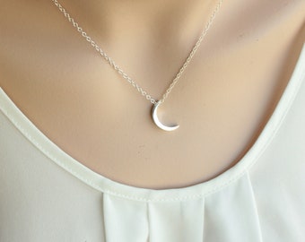 Sliding Sterling Silver Chunk Crescent Moon Necklace