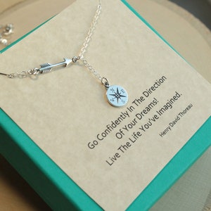 Sterling Silver Arrow and Compass Lariat Necklace... Thoreau Quote Graduation Sentiment Card image 5