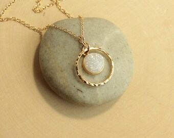 Gold Aurora Borealis Druzy with Hammered Circle