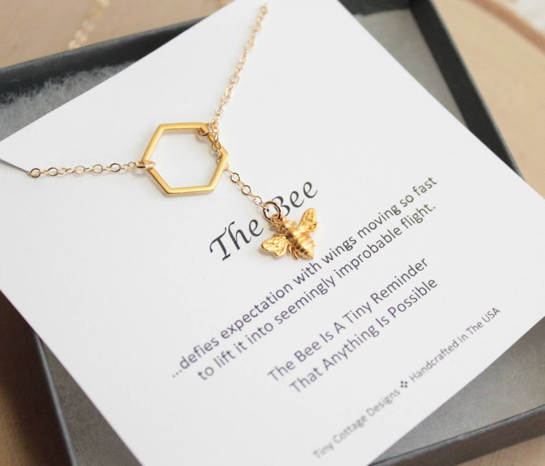Gold Bee and Honeycomb Necklace