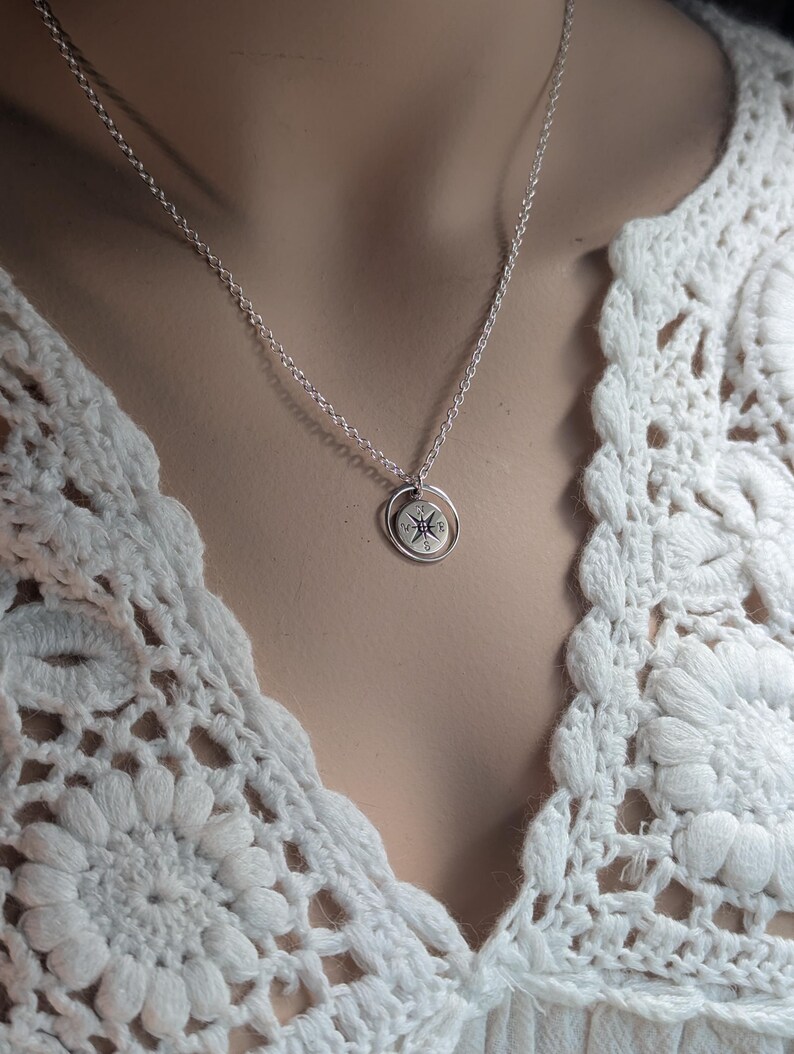 Sterling Silver Compass Necklace... Graduation Inspirational Sentiment Card image 6