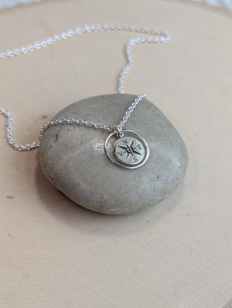 Sterling Silver Compass Necklace... Graduation Inspirational Sentiment Card image 10
