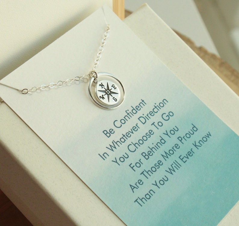 Sterling Silver Eternity Circle Compass Necklace... Graduation Inspirational Quote Sentiment Card image 4