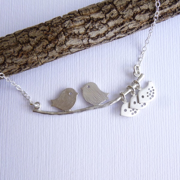 Our Baby Birds -- Mod Family Tree with Sterling Silver Chain -- Choose How Many Birds