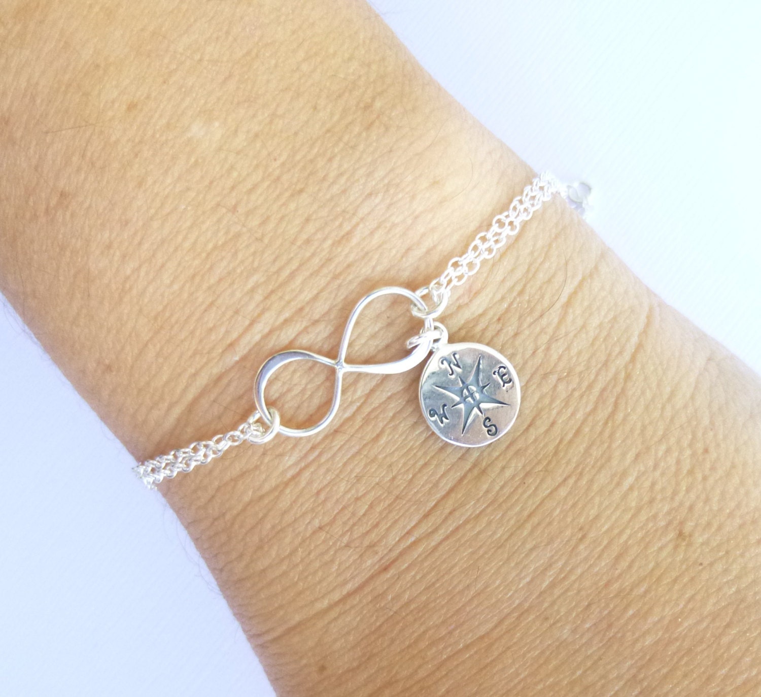 Sterling Silver Infinity Compass Bracelet... Friendship... Etsy