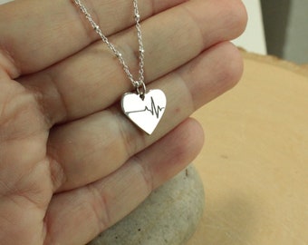 Sterling Silver Heartbeat Necklace with Satellite Chain