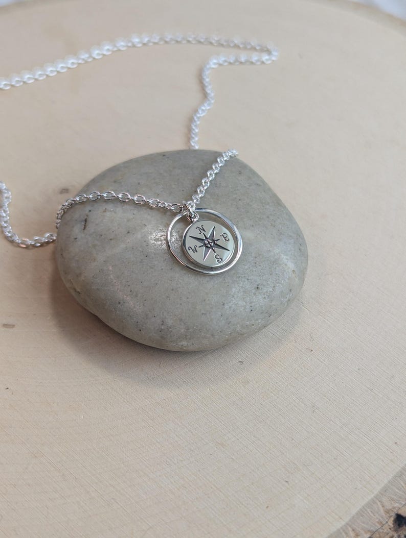 Sterling Silver Compass Necklace... Graduation Inspirational Sentiment Card image 9