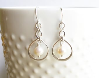 Sterling Silver Infinity Freshwater Pearl Earrings --Bridesmaids Gift -- Mother of the Bride