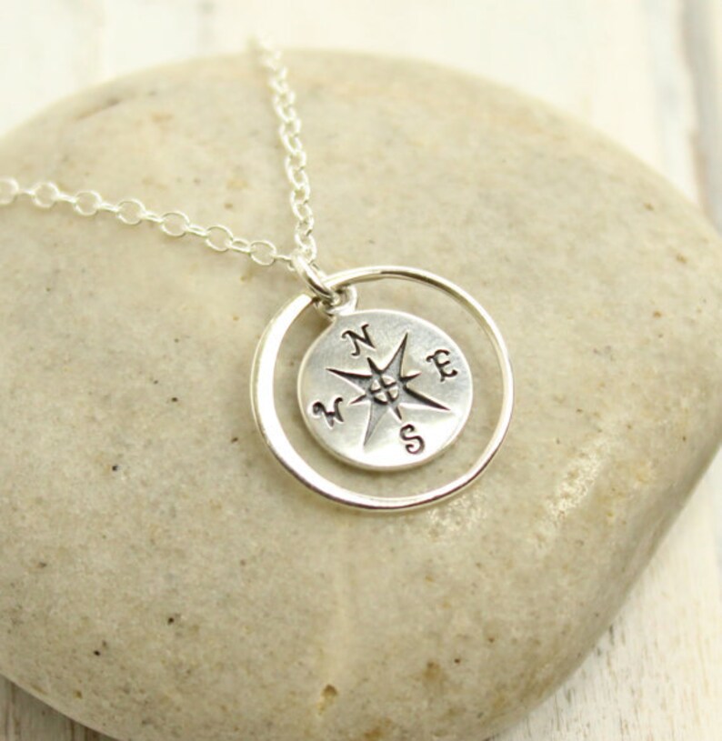 Sterling Silver Eternity Circle Compass Necklace... Graduation Inspirational Quote Sentiment Card image 2