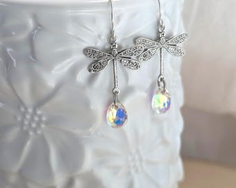 Vintage Style Dragonfly Earrings with Sterling Silver Hooks