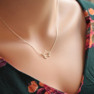 Simple Sterling Silver Sideways Turtle Necklace image 3