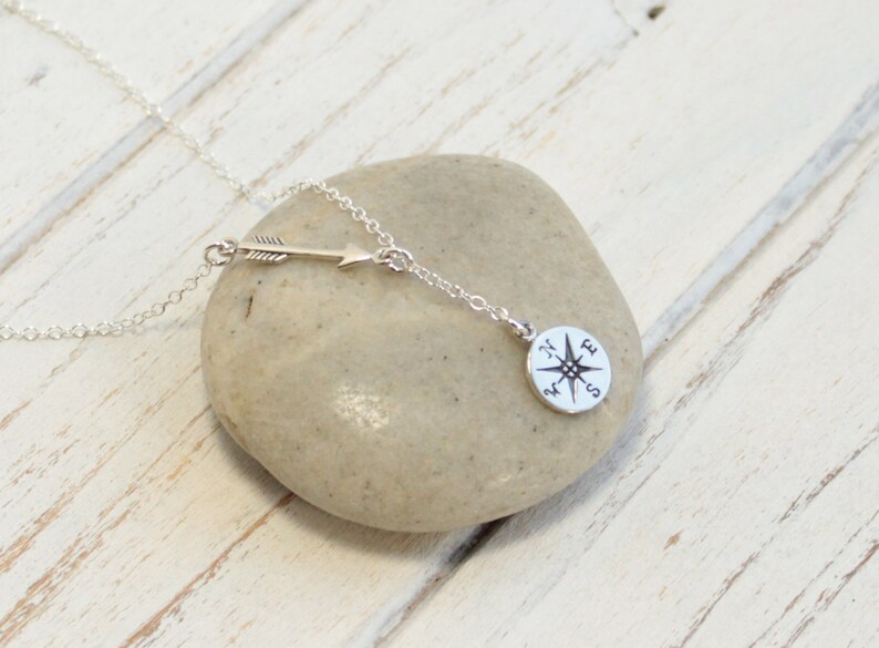 Sterling Silver Arrow and Compass Lariat Necklace... Thoreau Quote Graduation Sentiment Card image 6