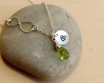 Sterling Silver Infinity Birthstone Necklace... You Choose The Initial And Stone