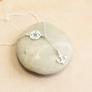 Sterling Silver Compass and Drop Anchor Necklace with Friendship Sentiment Card