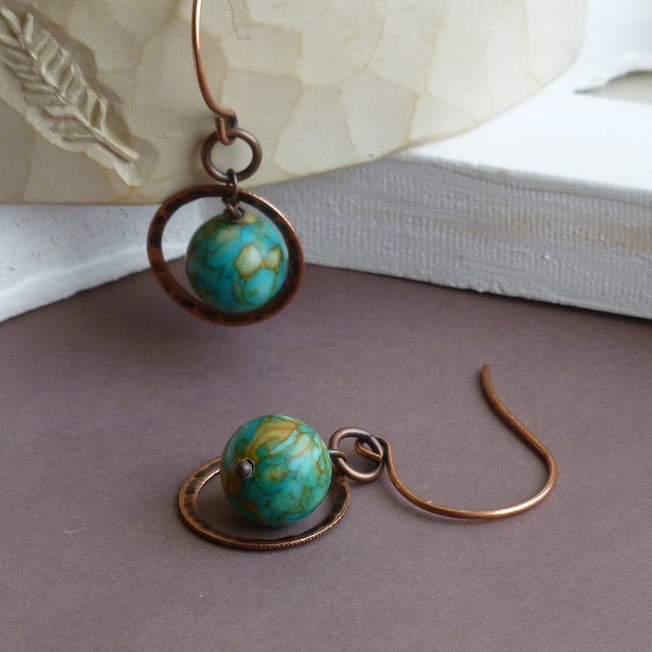 Antiqued Copper and Composite Turquoise Orbital Earrings
