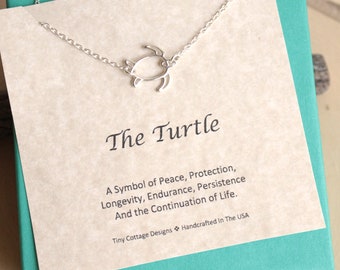 Simple Sterling Silver Sideways Turtle Necklace