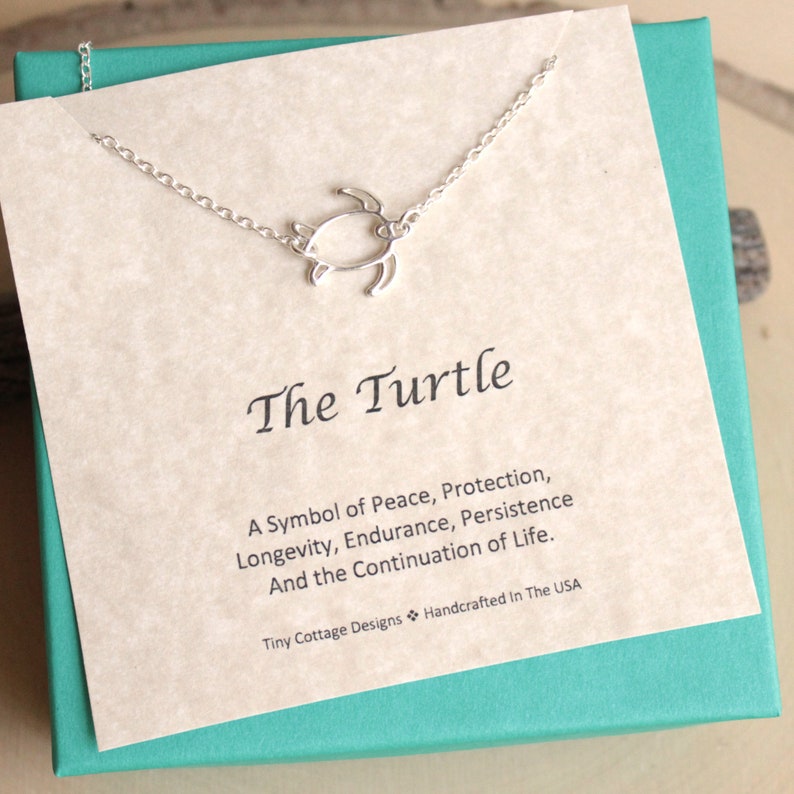 Simple Sterling Silver Sideways Turtle Necklace image 1