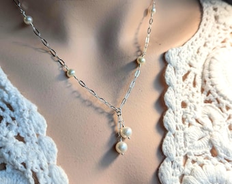Sterling Silver Freshwater Pearl Lariat Style Necklace