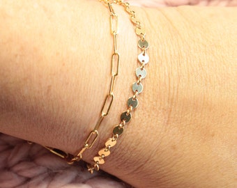 Classic Gold Stacking Bracelets... Paperclip or Disc Chain in 14kt Gold Filled