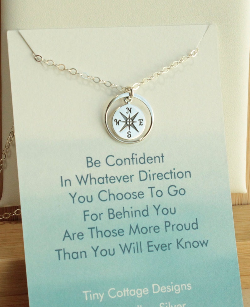 Sterling Silver Eternity Circle Compass Necklace... Graduation Inspirational Quote Sentiment Card image 10