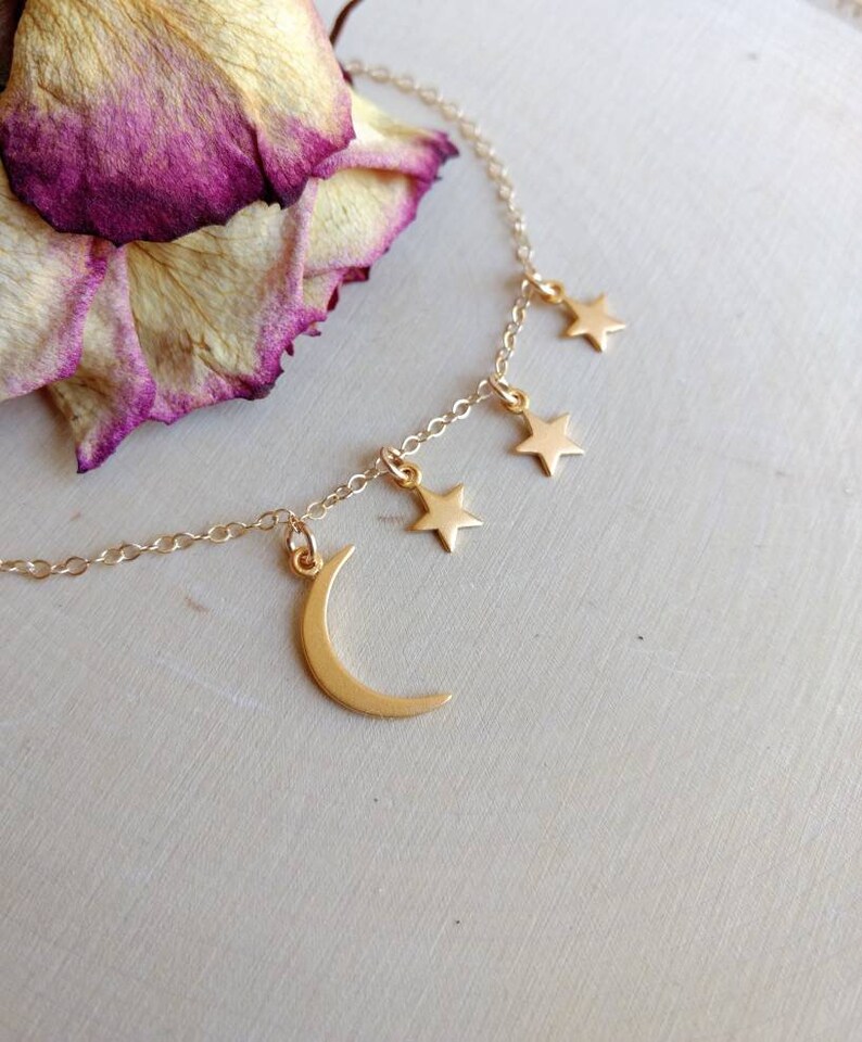 Gold Moon and Three Stars Necklace Vermeil and 14k Gold - Etsy