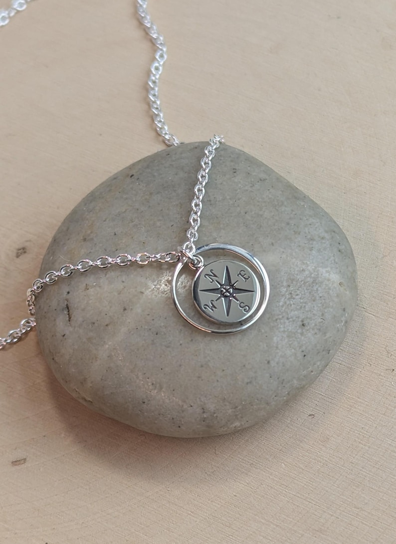 Sterling Silver Compass Necklace... Graduation Inspirational Sentiment Card image 2