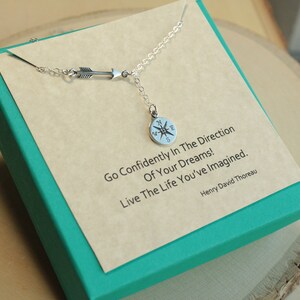 Sterling Silver Arrow and Compass Lariat Necklace... Thoreau Quote Graduation Sentiment Card image 7