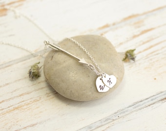 Sterling Silver Arrow and Initials Necklace... Choose Your Initials