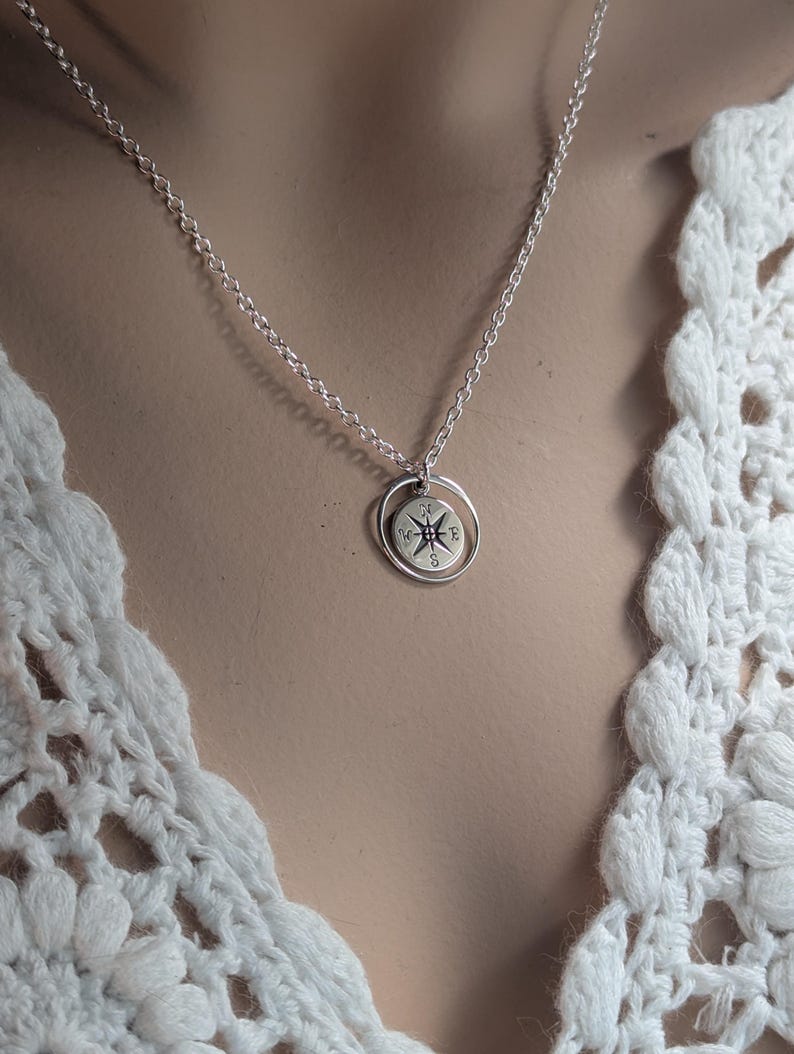 Sterling Silver Compass Necklace... Graduation Inspirational Sentiment Card image 3