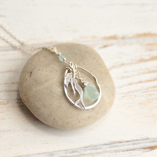 Sterling Silver Mermaid Birthstone Pendant Necklace... Choose Your Stone