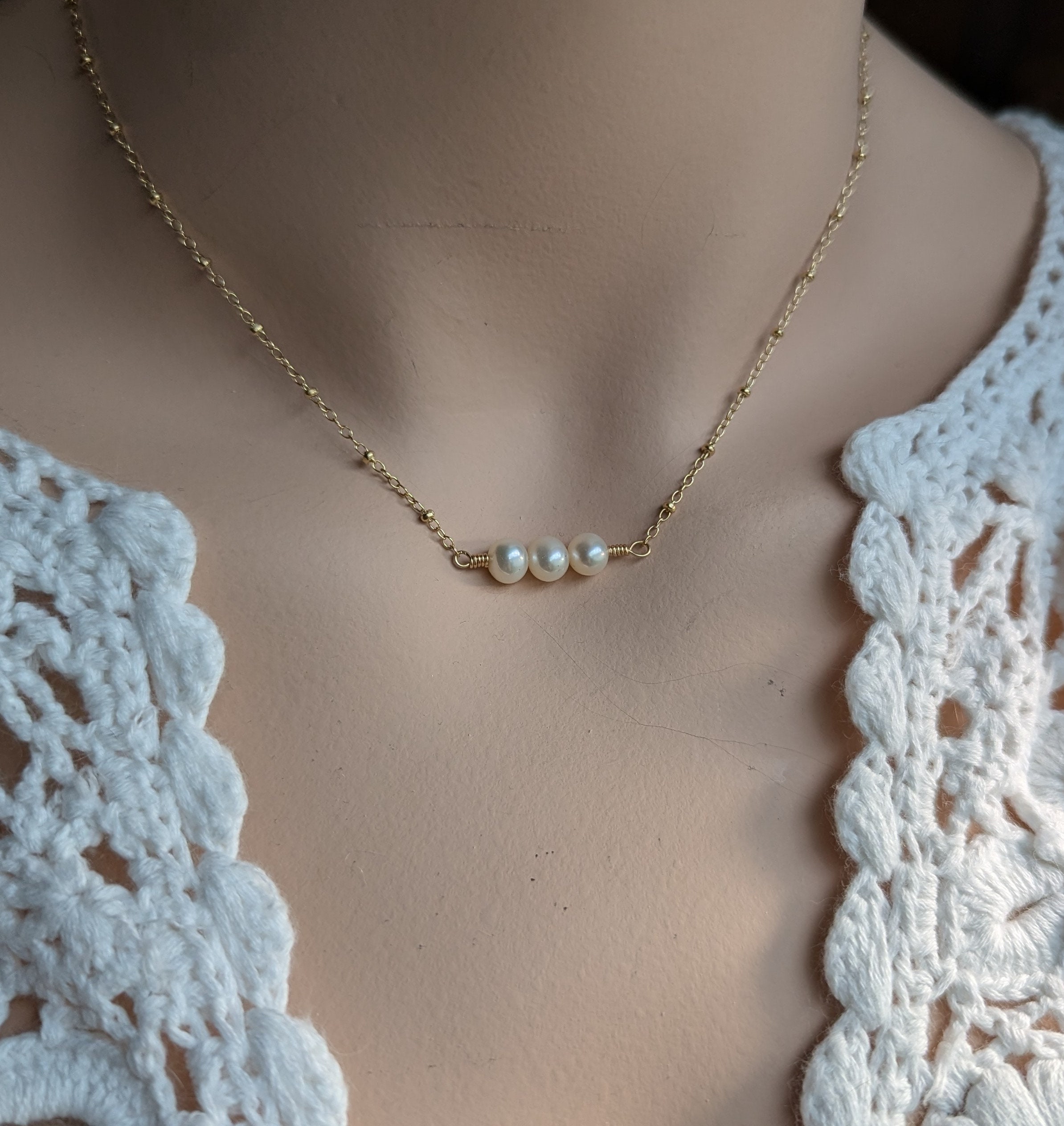 Freshwater Pearl Trio Necklace with 14kt Gold Filled Satellite Chain Etsy