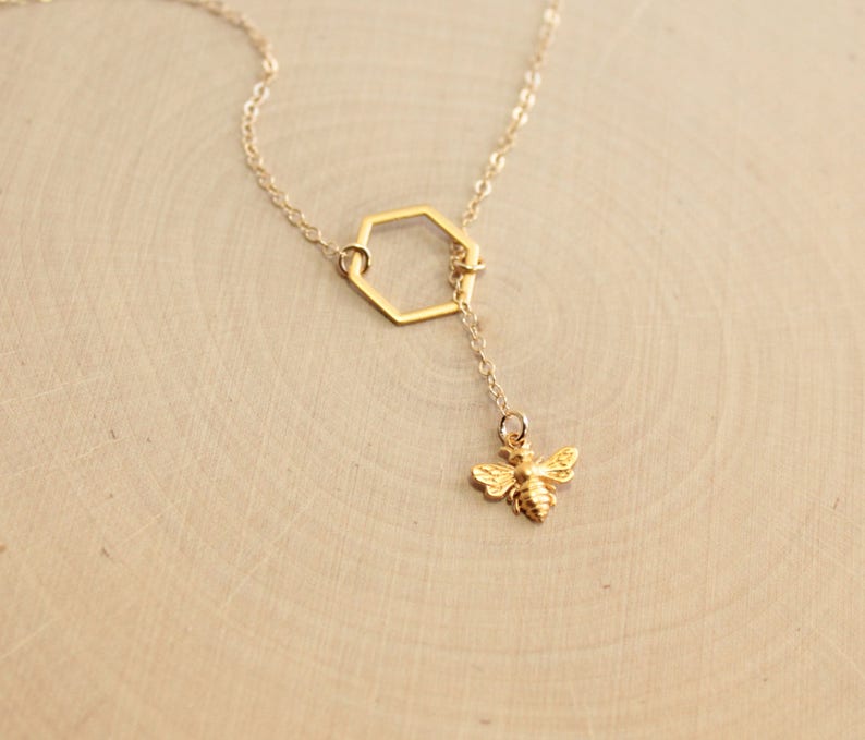 Gold Bee and Honeycomb Necklace