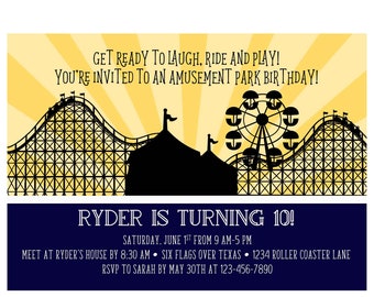 Roller Coaster Invitation 4x6 or 5x7 digital you print your own- Design 257
